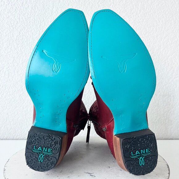 Lane COSSETTE Womens Cowboy Booties 9 Western Cowgirl Red Leather Short Boots - Picture 11 of 13